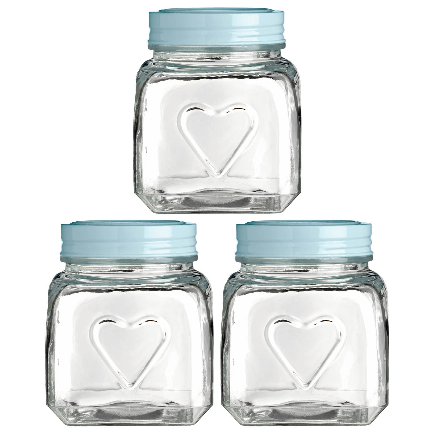 Set of 3 900ml Heart Glass Storage Jars