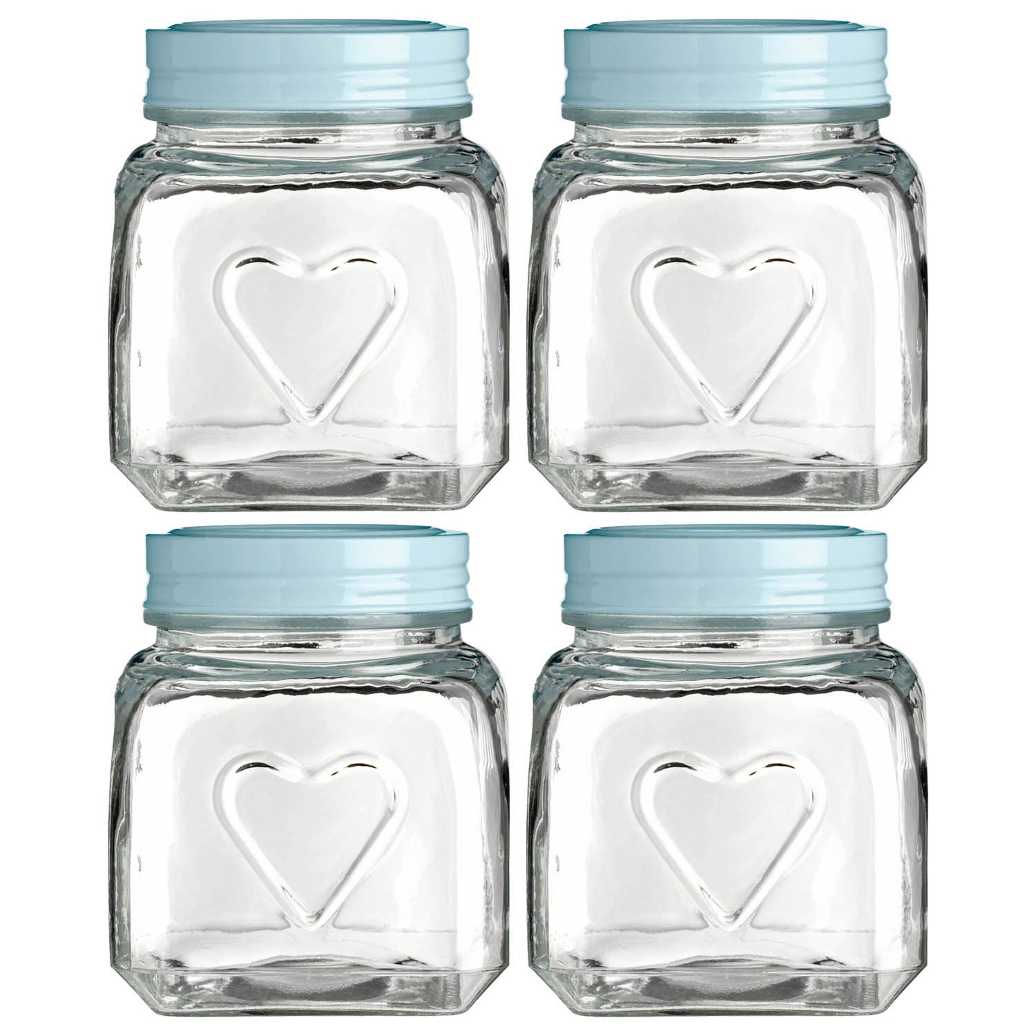 Set of 4 900ml Heart Glass Storage Jars