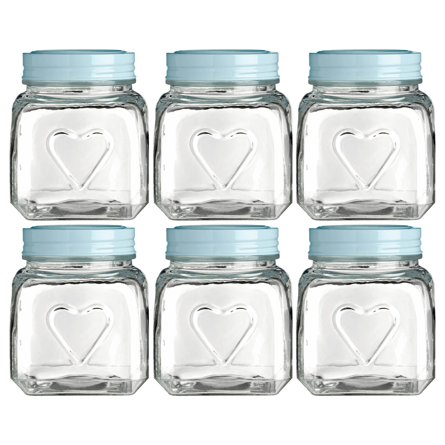 Set of 6 900ml Heart Glass Storage Jars