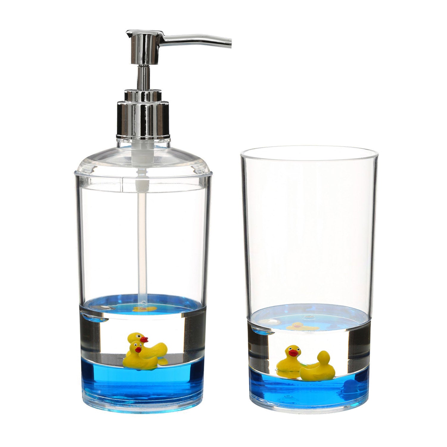 2-pc Toothbrush Holder & Soap Dispenser with Floating Ducks