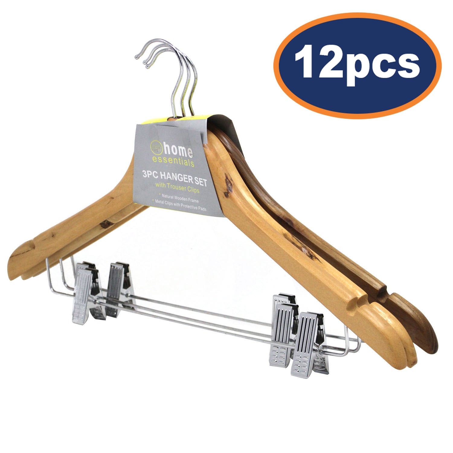 12pcs Wooden Clothes Hangers with Metal Clips