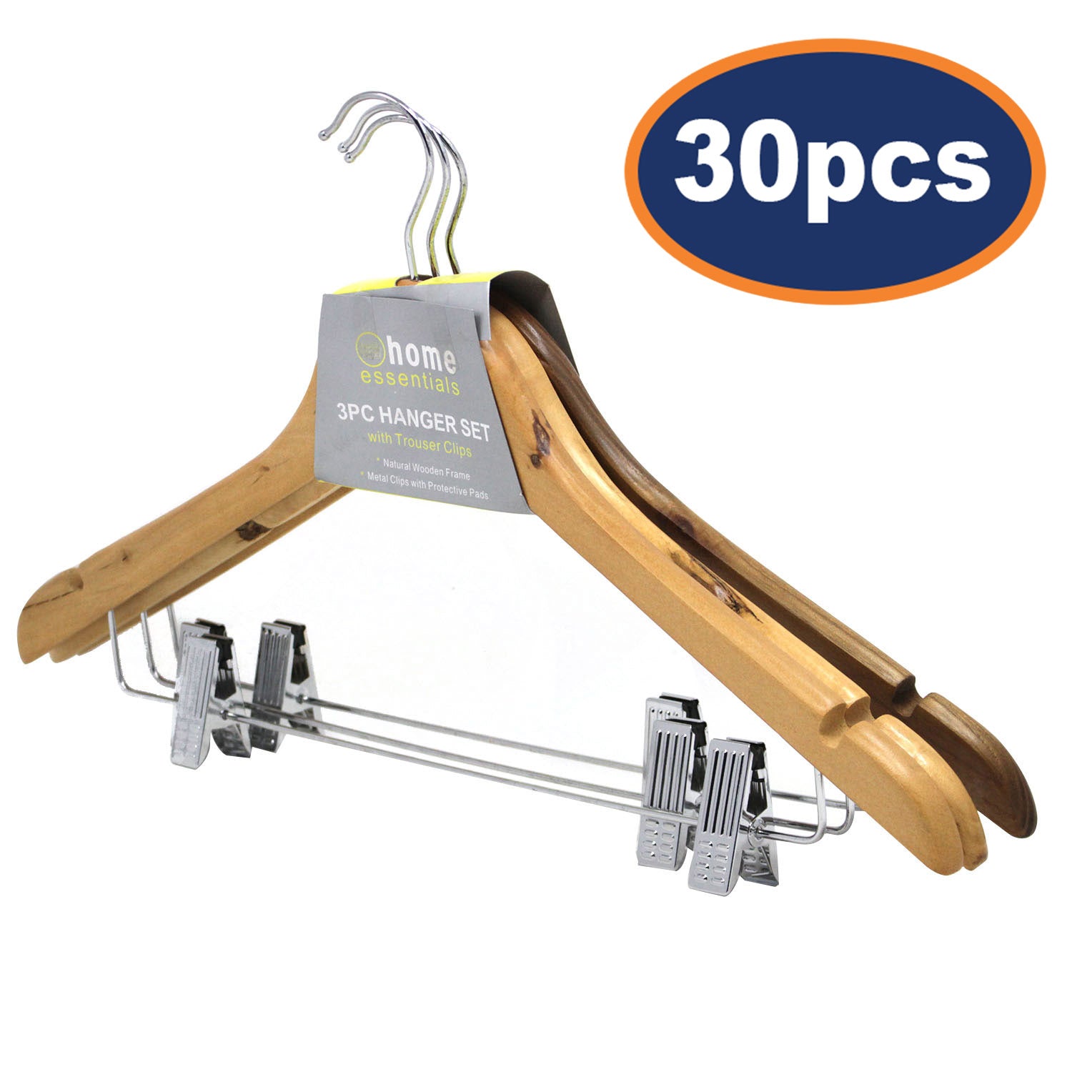 30pcs Wooden Clothes Hangers with Metal Clips