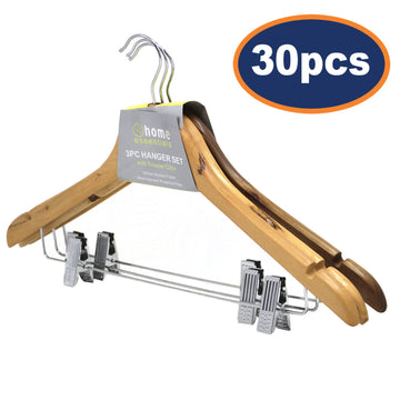 30pcs Wooden Clothes Hangers with Metal Clips