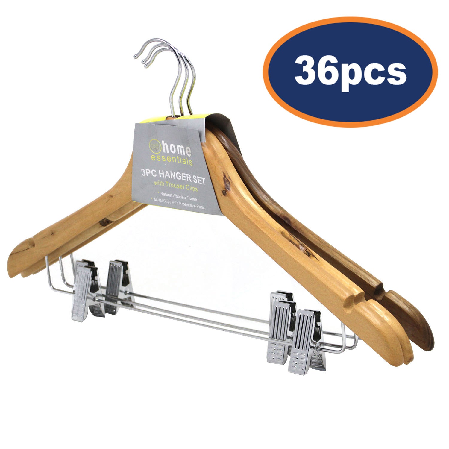 36pcs Wooden Clothes Hangers with Metal Clips