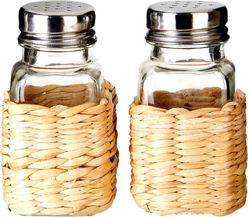 2-pc Glass Salt & Pepper Shaker with Rattan Container