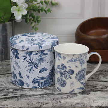 400ml Portmeirion Floral Botanic Blue Ceramic Mug In a Tin