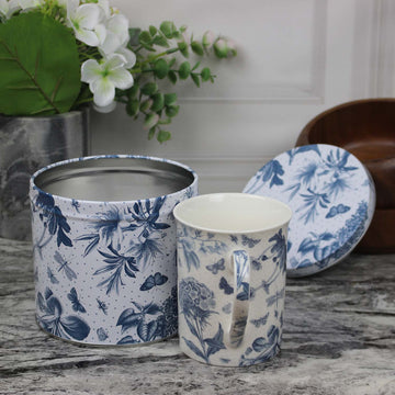 400ml Portmeirion Floral Botanic Blue Ceramic Mug In a Tin