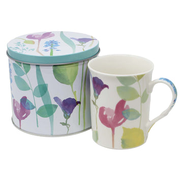 400ml Portmeirion Floral Water Garden Ceramic Mug In a Tin