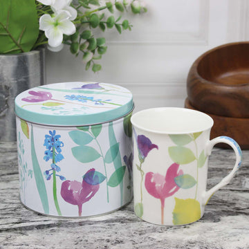 400ml Portmeirion Floral Water Garden Ceramic Mug In a Tin