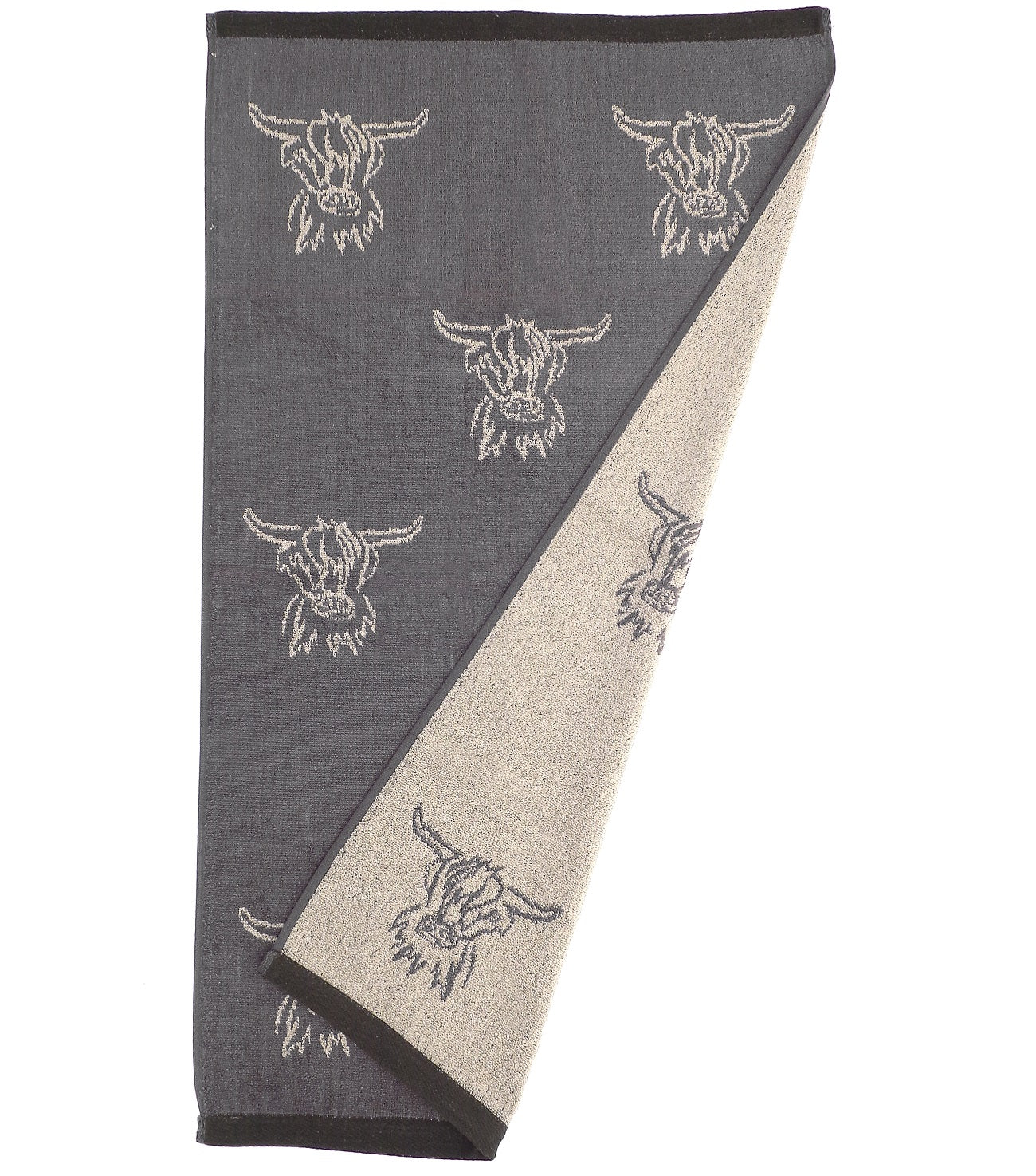 Highland Cow Hand Towel 100% Cotton - Natural & Grey