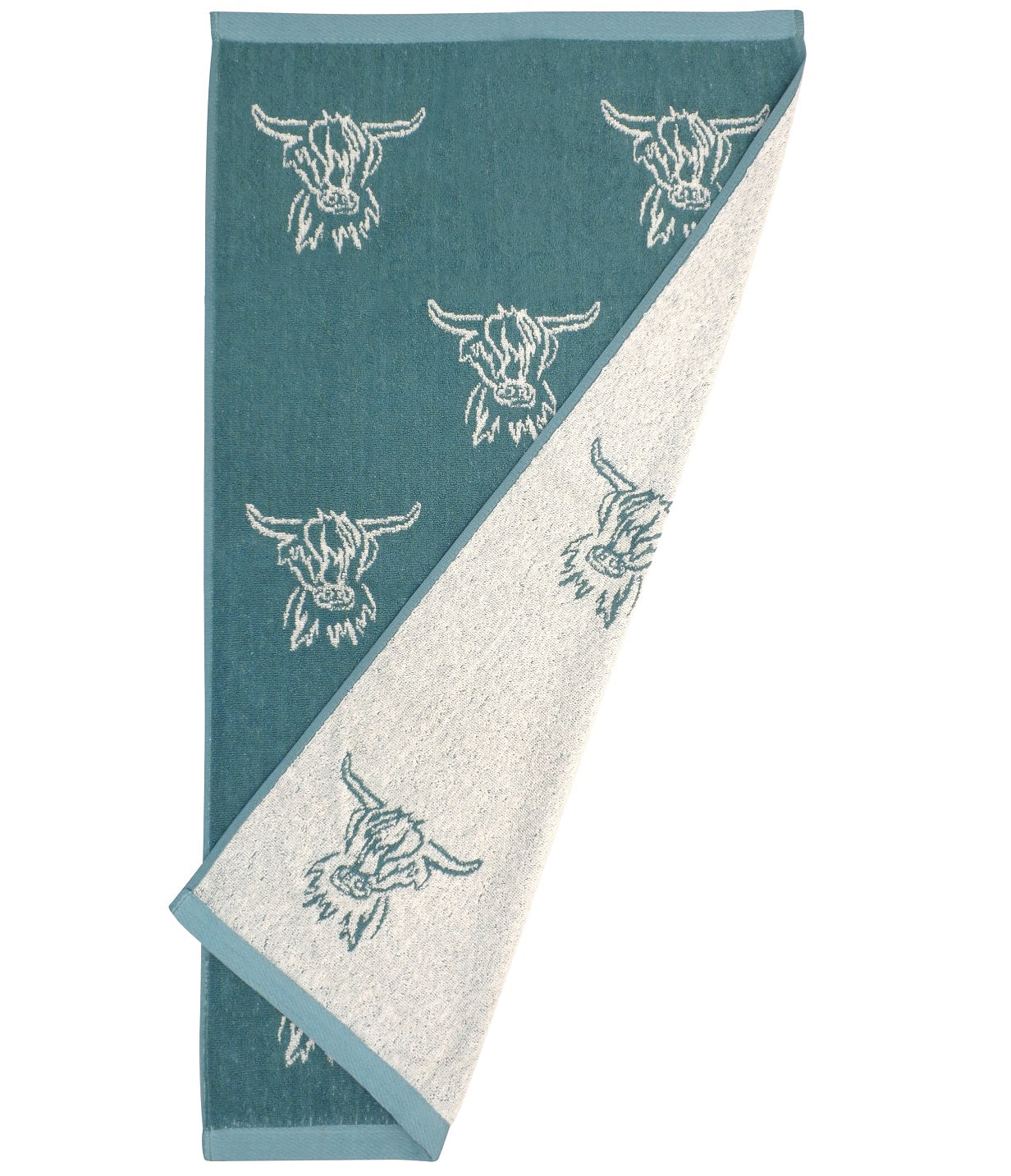 Highland Cow Hand Towel 100% Cotton - Sage & Cream