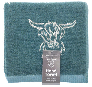 Highland Cow Hand Towel 100% Cotton - Sage & Cream