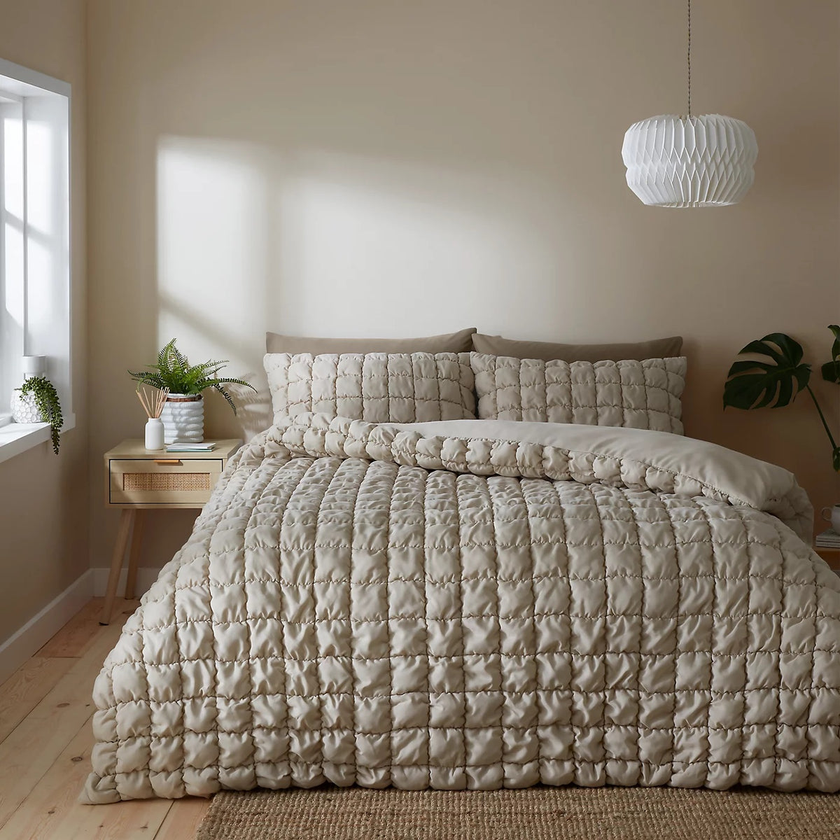 Catherine Lansfield Puffer 3.5 Tog Duvet Cover Set, Double, Natural