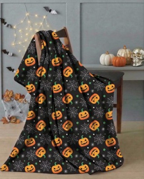 Halloween Pumpkin Fleece Blanket Throw - Black