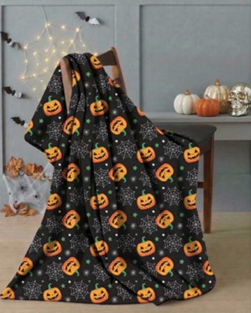 Halloween Pumpkin Fleece Blanket Throw - Black