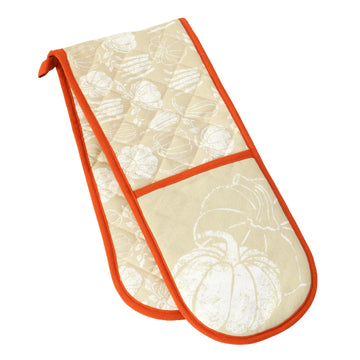 Vegetables Double Oven Gloves 100% Cotton, Beige & Orange