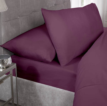 Percale Cotton Fitted Sheet Easy Care Non-Iron, Super King, Berry Purple