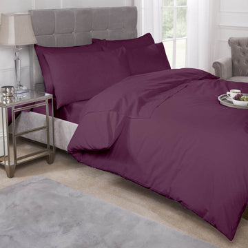 Percale Cotton Fitted Sheet Easy Care Non-Iron, Single, Berry Purple