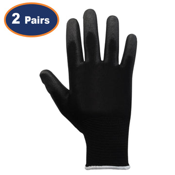 2Pairs 2XL Black Non-Slip PU Palm Coated Work Gloves