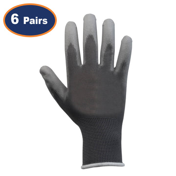 6Pairs Small Grey Non-Slip PU Palm Coated Work Gloves