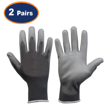 2Pairs Large Grey Non-Slip PU Palm Coated Work Gloves