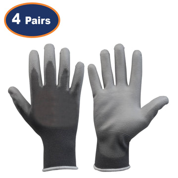 4Pairs XS Grey Non-Slip PU Palm Coated Work Gloves