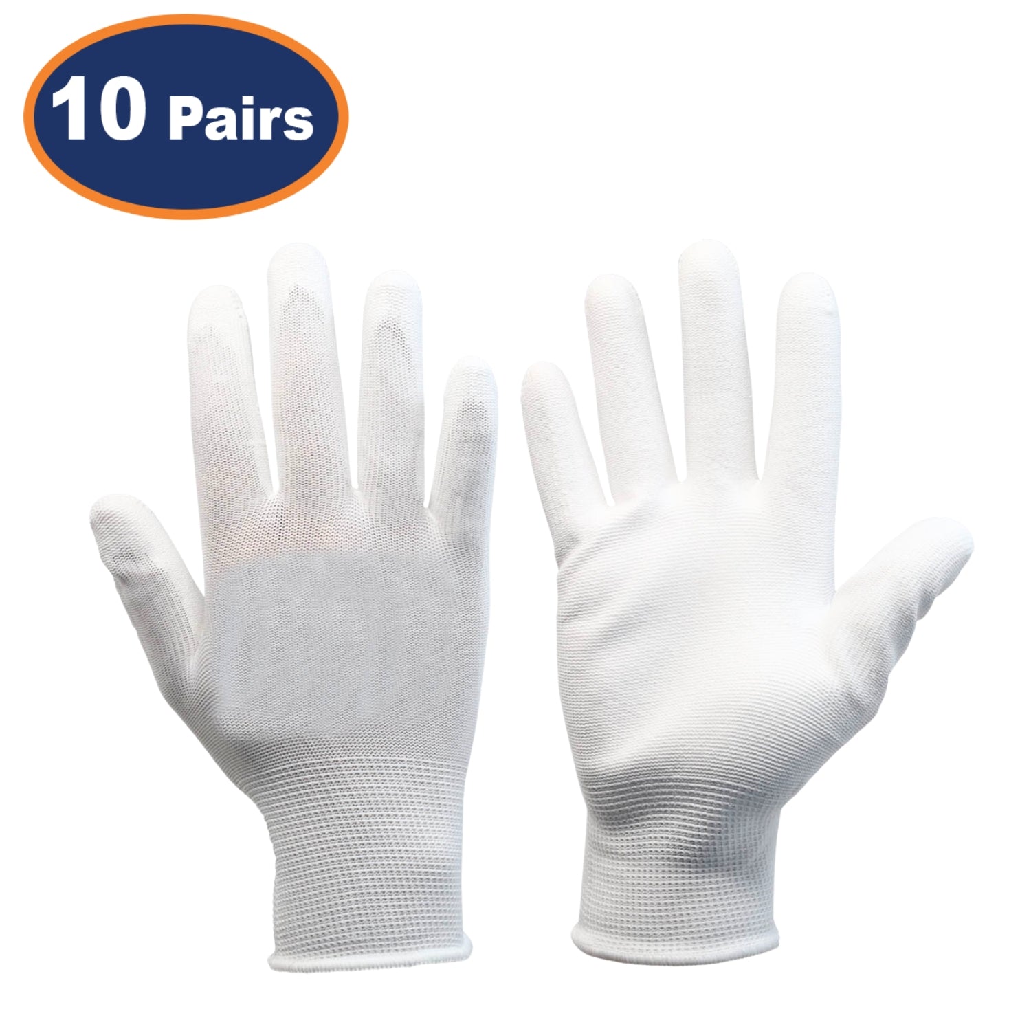 10Pairs Large White Non-Slip PU Palm Coated Work Gloves