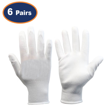 6Pairs Large White Non-Slip PU Palm Coated Work Gloves