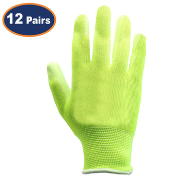 12Pairs Large Yellow Non-Slip PU Palm Coated Work Gloves