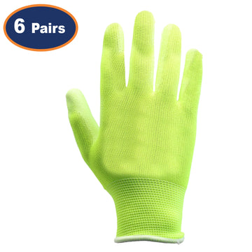 6Pairs Medium Yellow Non-Slip PU Palm Coated Work Gloves