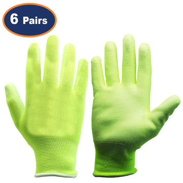 6Pairs XS Yellow Non-Slip PU Palm Coated Work Gloves