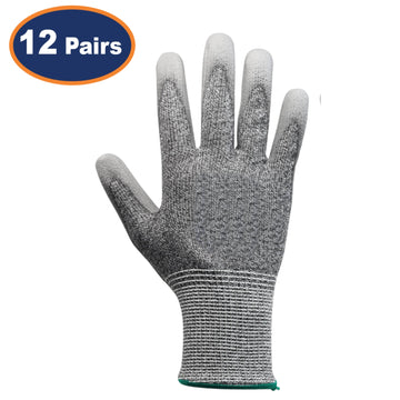 12Pcs XL Size Grey MR Cut Resistance PU Palm Glove