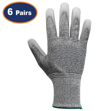 6Pcs XS Size Grey MR Cut Resistance PU Palm Glove