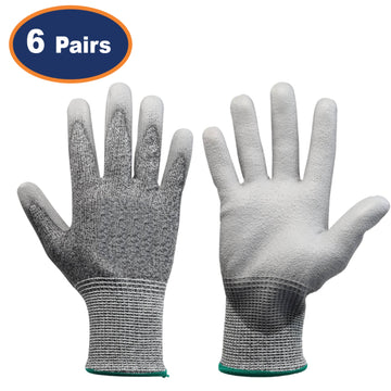 6Pcs XS Size Grey MR Cut Resistance PU Palm Glove