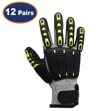 12Pcs Large Size Black Anti Impact Cut Resistant Work Glove