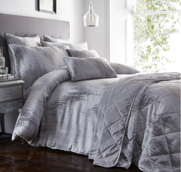 Jacquard Quartz Bed Throwover Bedspread 200x230cm Silver Grey