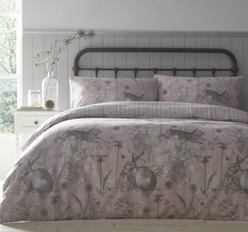 Rabbit Meadow King Duvet Cover Bedding Set - Blush Pink