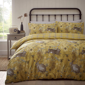 Rabbit Meadow King Duvet Cover Set - Ochre Yellow