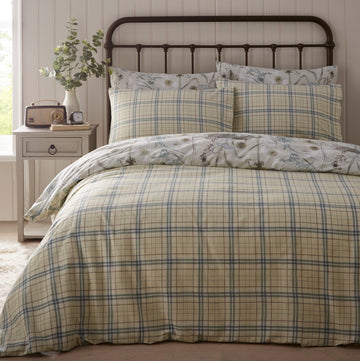 Rabbit Meadow Double Duvet Cover Set - Sage Green & Grey