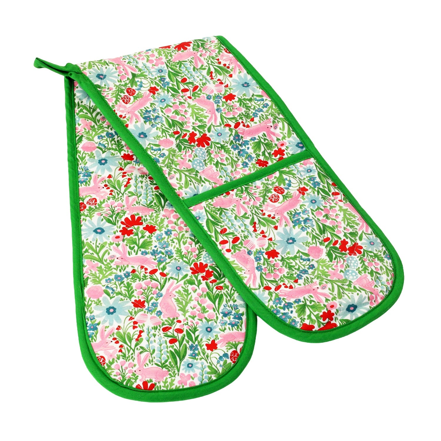 Bunny Rabbit Double Oven Gloves 100% Cotton, Green