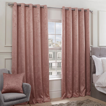 Regency Damask Blush Eyelet Ring Top Curtains 66" x 90"