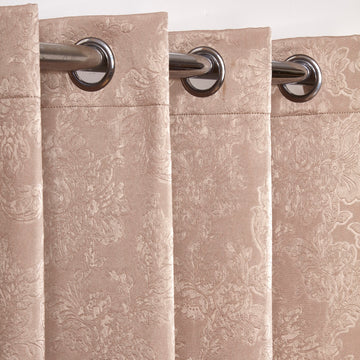 Regency Damask Taupe Eyelet Ring Top Curtains 66" x 72"