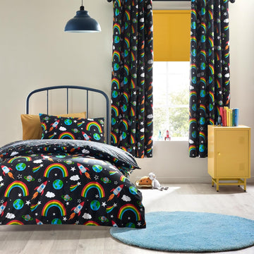 Catherine Lansfield Space Rocket Duvet Cover Set, Toddler Junior Cotbed, Black