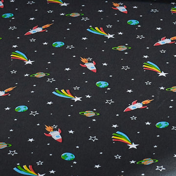 Catherine Lansfield Outer Space Rocket Fitted Sheet, Fully Elasticated, Single, Black