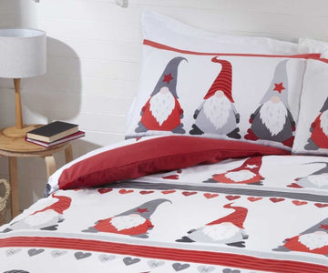 Xmax Festive Gonks Duvet Cover Set, Red & Grey, Double