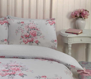 Shabby Chic Brushed Cotton Flannelette Duvet Cover Set, Single, Grey