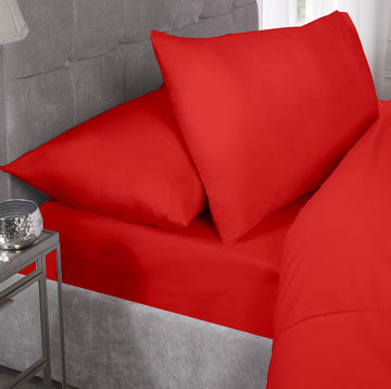 Percale Cotton Fitted Sheet Easy Care Non-Iron, Super King, Red