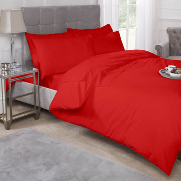 Percale Cotton Fitted Sheet Easy Care Non-Iron, King, Red