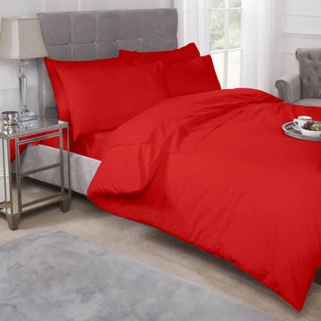 Percale Cotton Fitted Sheet Easy Care Non-Iron, Double, Red