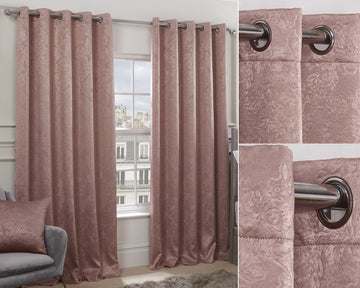 Regency Damask Blush Eyelet Ring Top Curtains 66" x 72"